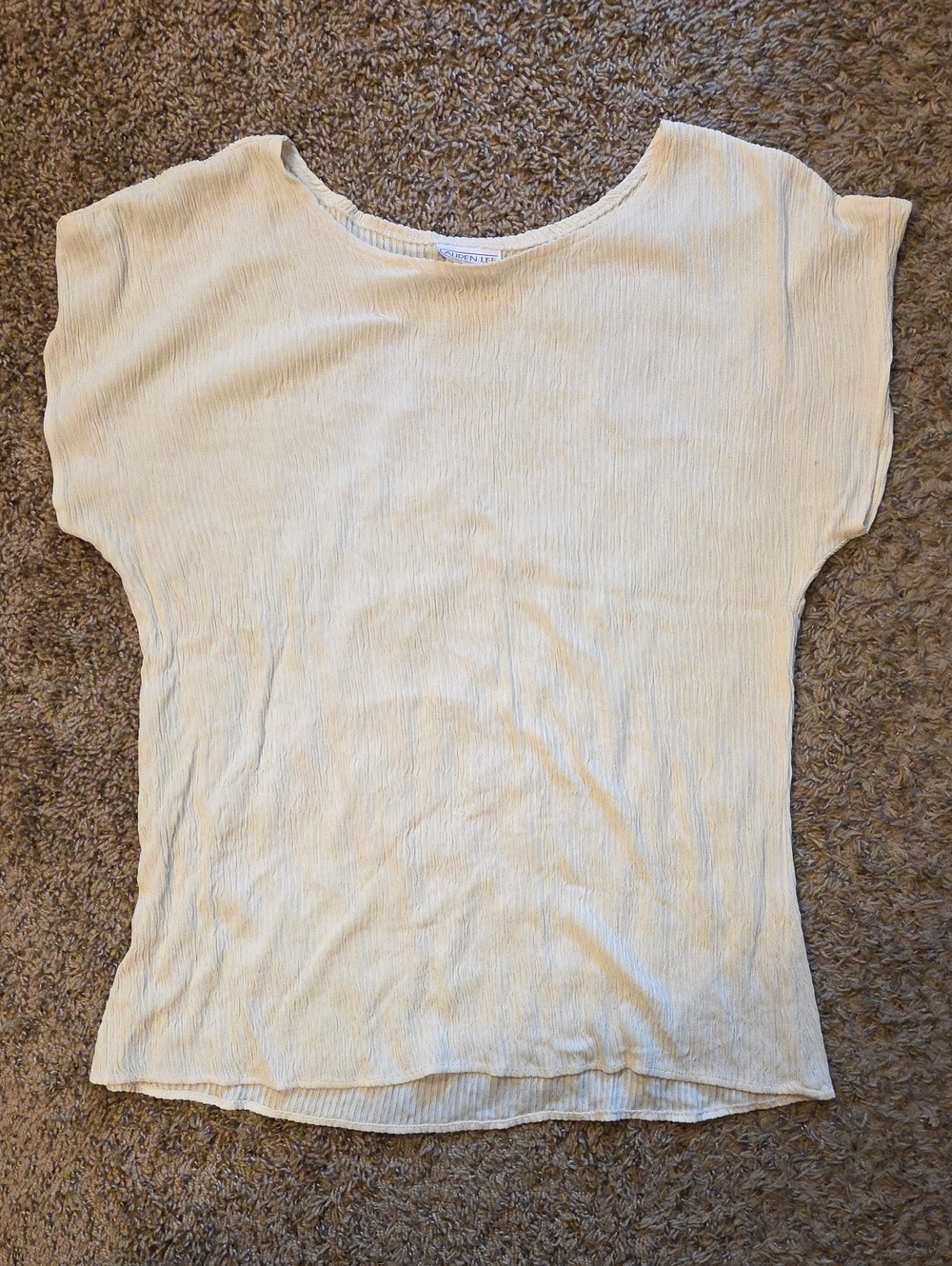 Light Cream Ribbed Short Sleeve Top